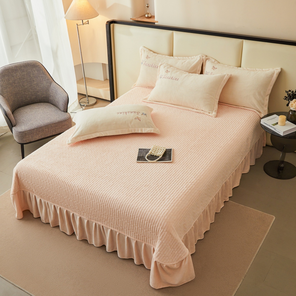 91家纺网 家纺一手货源 找家纺 莱越家纺 2025新款亲肤舒适刺绣床盖四件套-蝶语 【蝶语】米白+淡雅玉