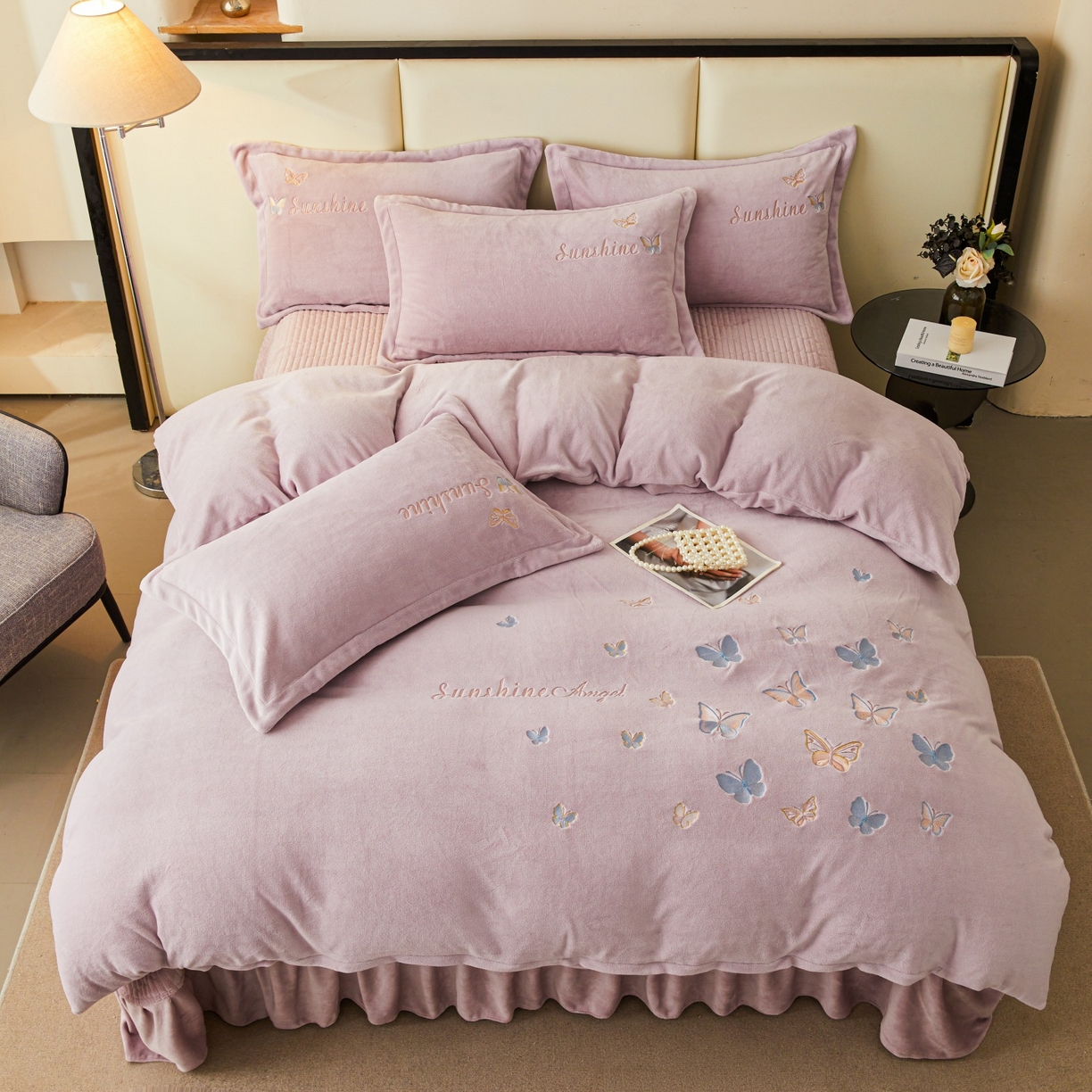 莱越家纺 2025新款亲肤舒适刺绣床盖四件套-蝶语 【蝶语】典雅紫