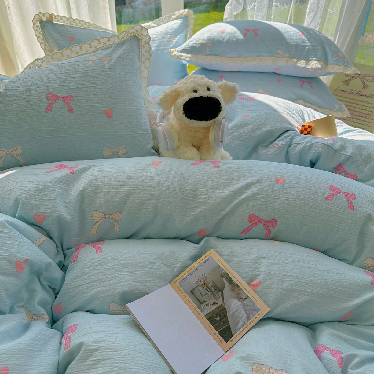 91家纺网 家纺一手货源 找家纺 颜选 2025新款全棉纯棉花边款四件套 全棉花边粉蝴蝶结