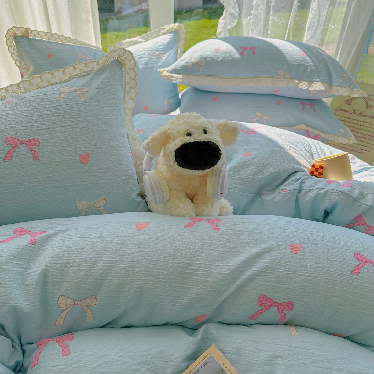 91家纺网 家纺一手货源 找家纺 颜选 2025新款全棉纯棉花边款四件套 全棉花边粉蝴蝶结