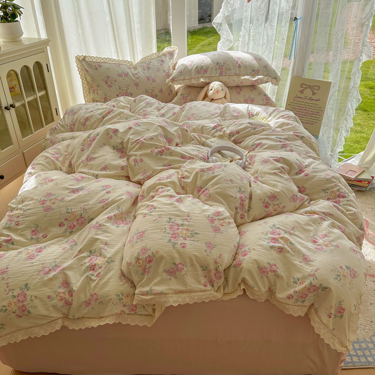 91家纺网 家纺一手货源 找家纺 颜选 2025新款全棉纯棉花边款四件套 全棉花边花期