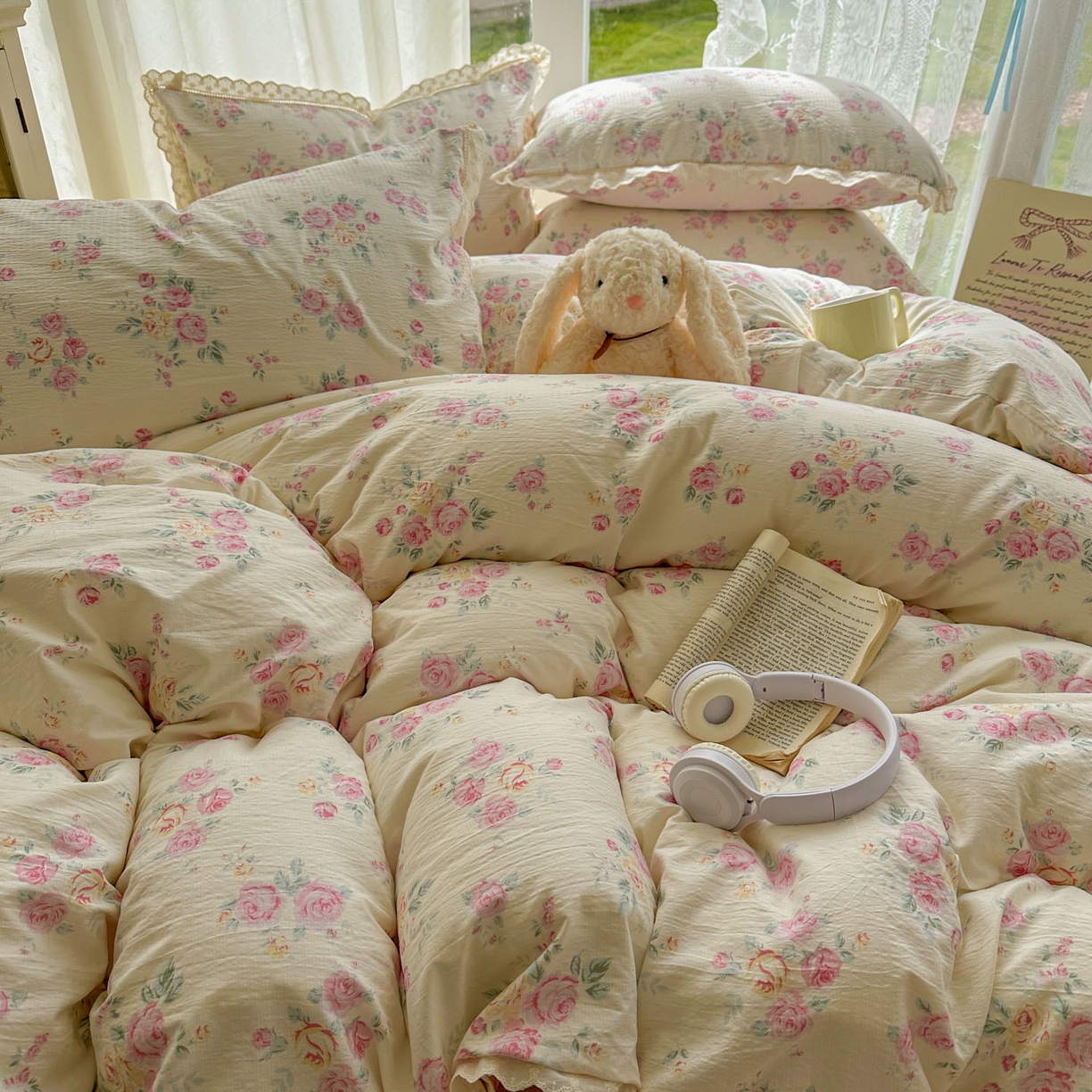 91家纺网 家纺一手货源 找家纺 颜选 2025新款全棉纯棉花边款四件套 全棉花边花期