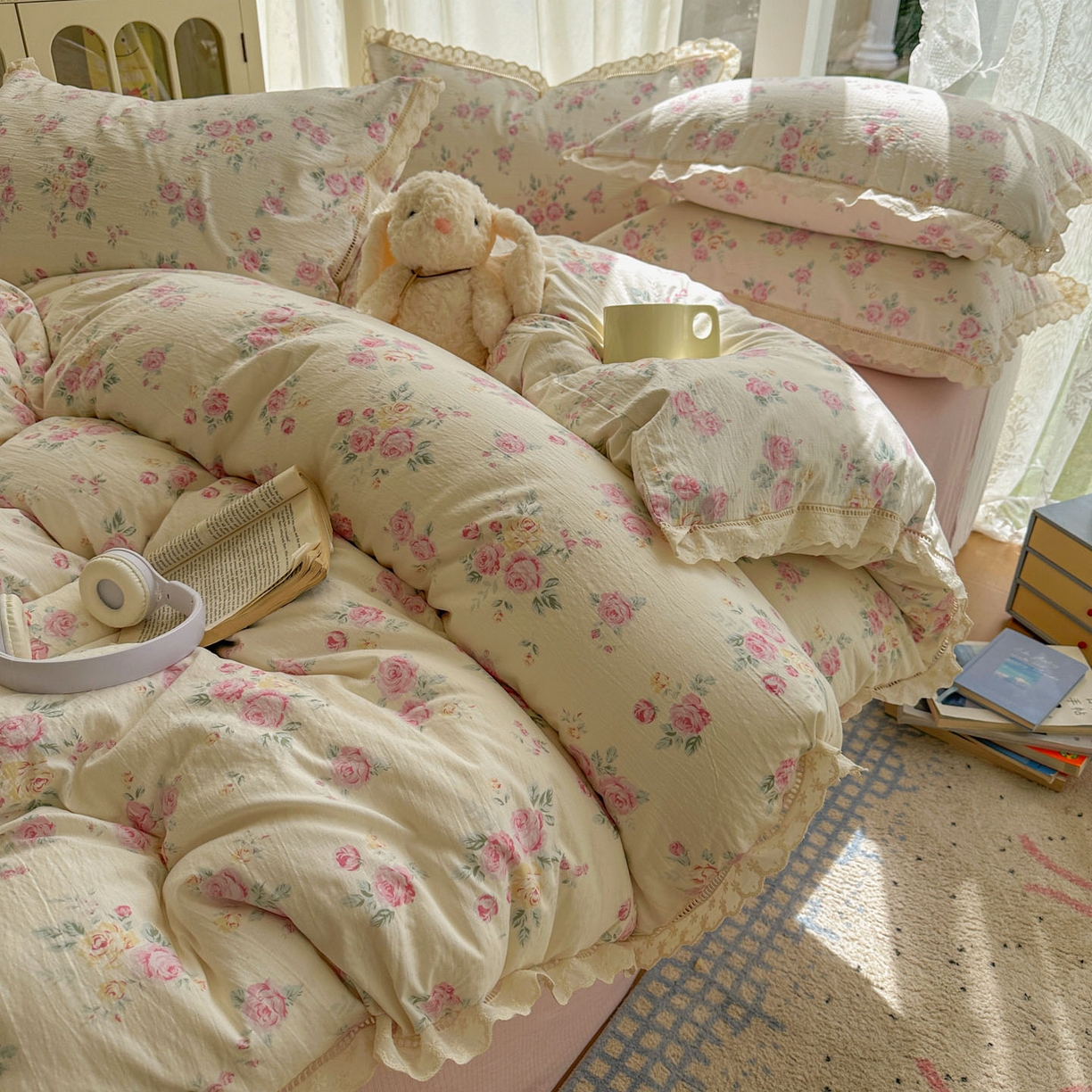 91家纺网 家纺一手货源 找家纺 颜选 2025新款全棉纯棉花边款四件套 全棉花边花期