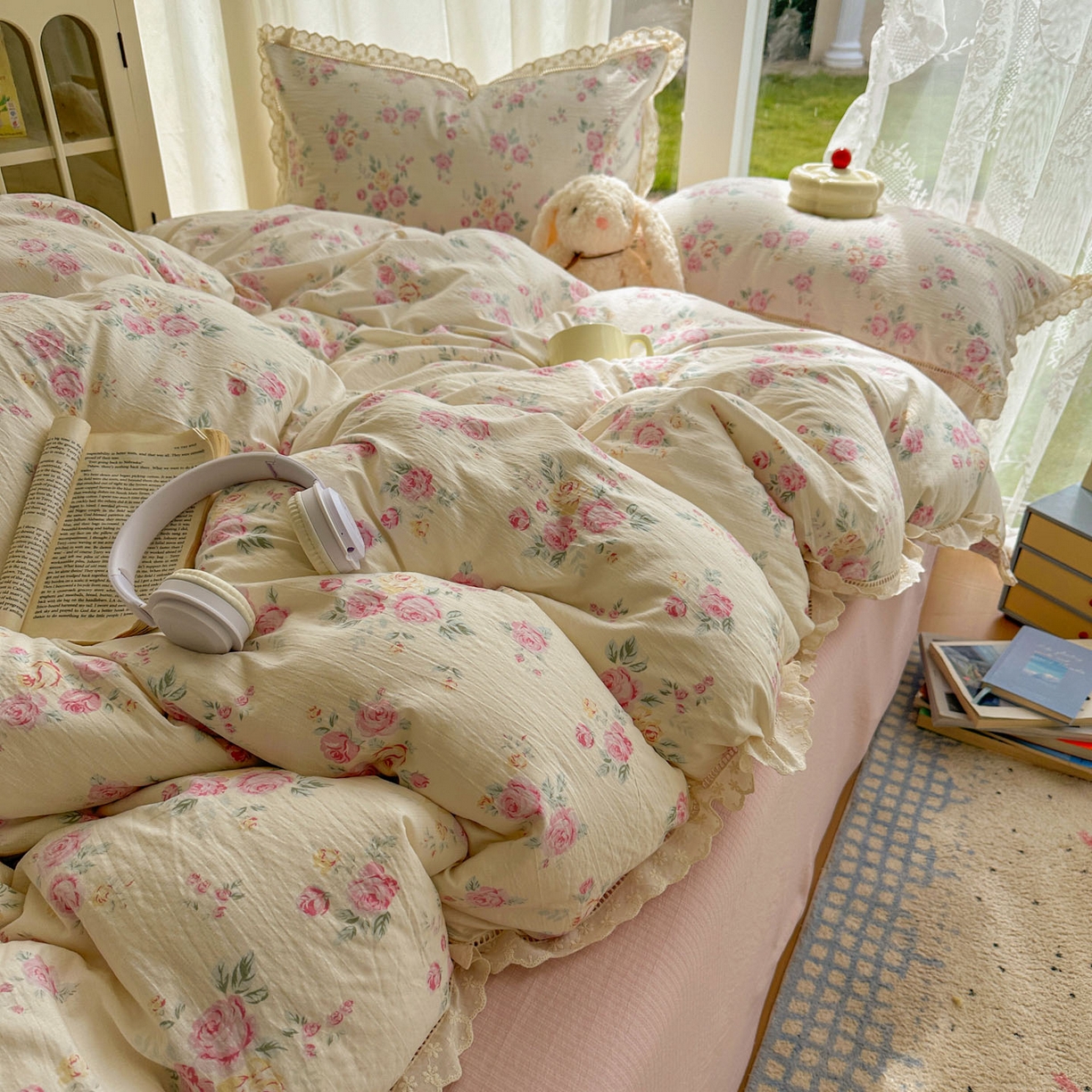 91家纺网 家纺一手货源 找家纺 颜选 2025新款全棉纯棉花边款四件套 全棉花边花期