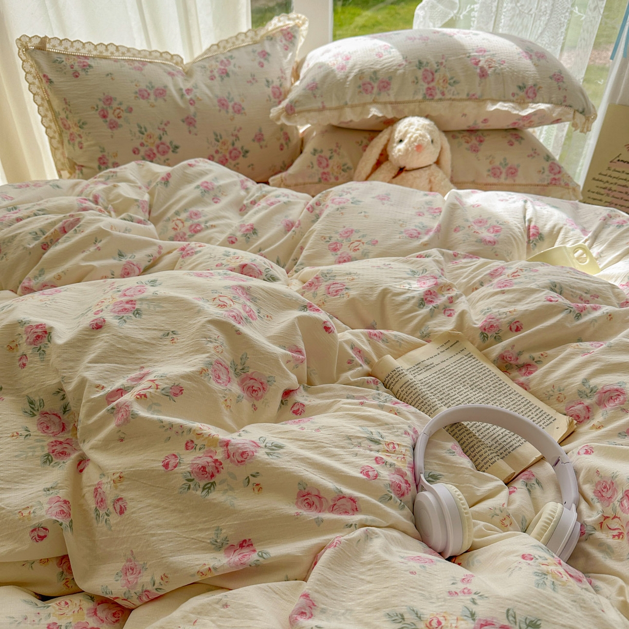 91家纺网 家纺一手货源 找家纺 颜选 2025新款全棉纯棉花边款四件套 全棉花边花期