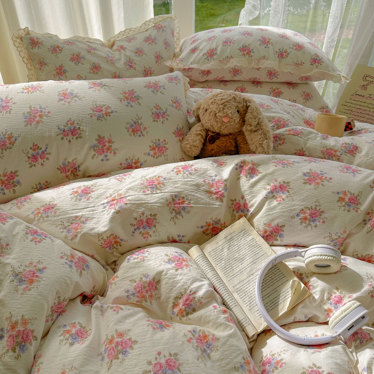 91家纺网 家纺一手货源 找家纺 颜选 2025新款全棉纯棉花边款四件套 全棉花边蔓禾