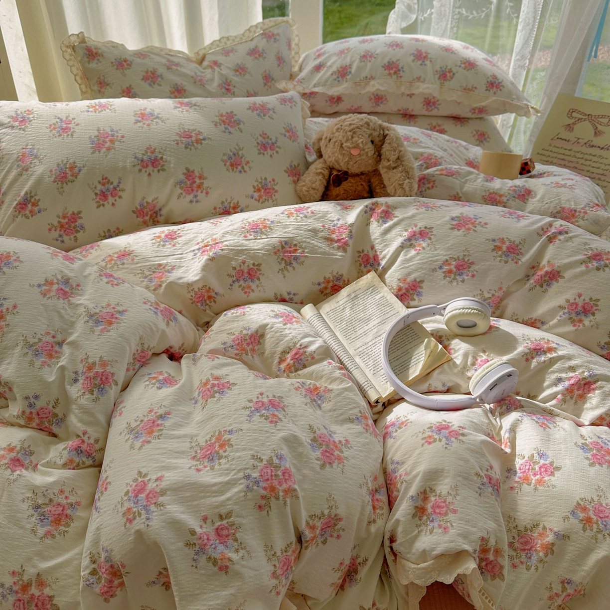 91家纺网 家纺一手货源 找家纺 颜选 2025新款全棉纯棉花边款四件套 全棉花边蔓禾