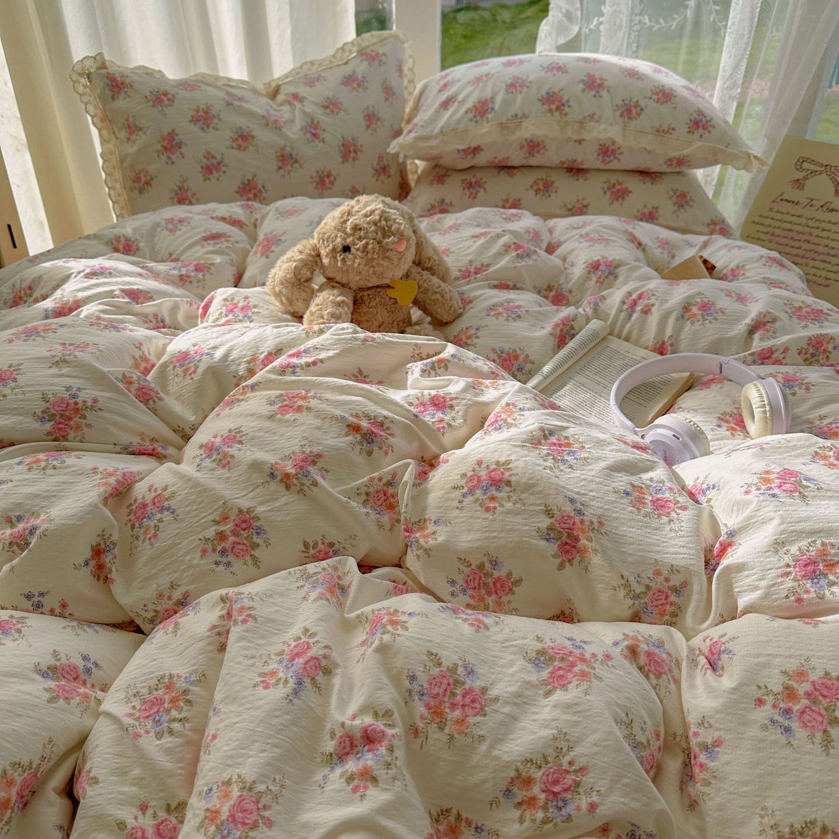 91家纺网 家纺一手货源 找家纺 颜选 2025新款全棉纯棉花边款四件套 全棉花边蔓禾