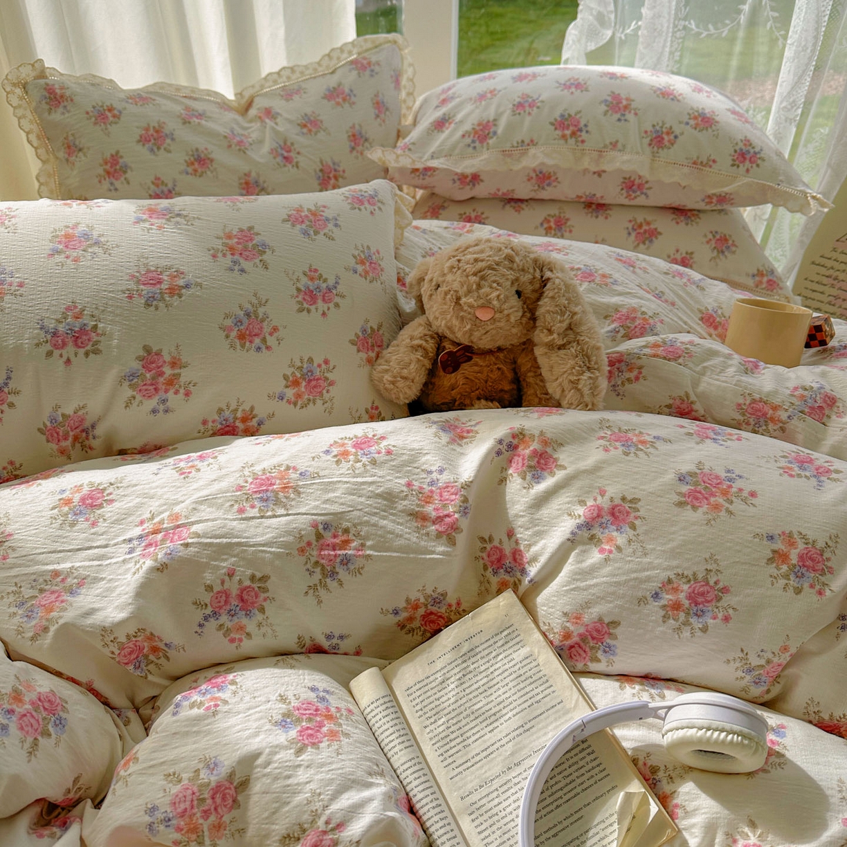 91家纺网 家纺一手货源 找家纺 颜选 2025新款全棉纯棉花边款四件套 全棉花边蔓禾