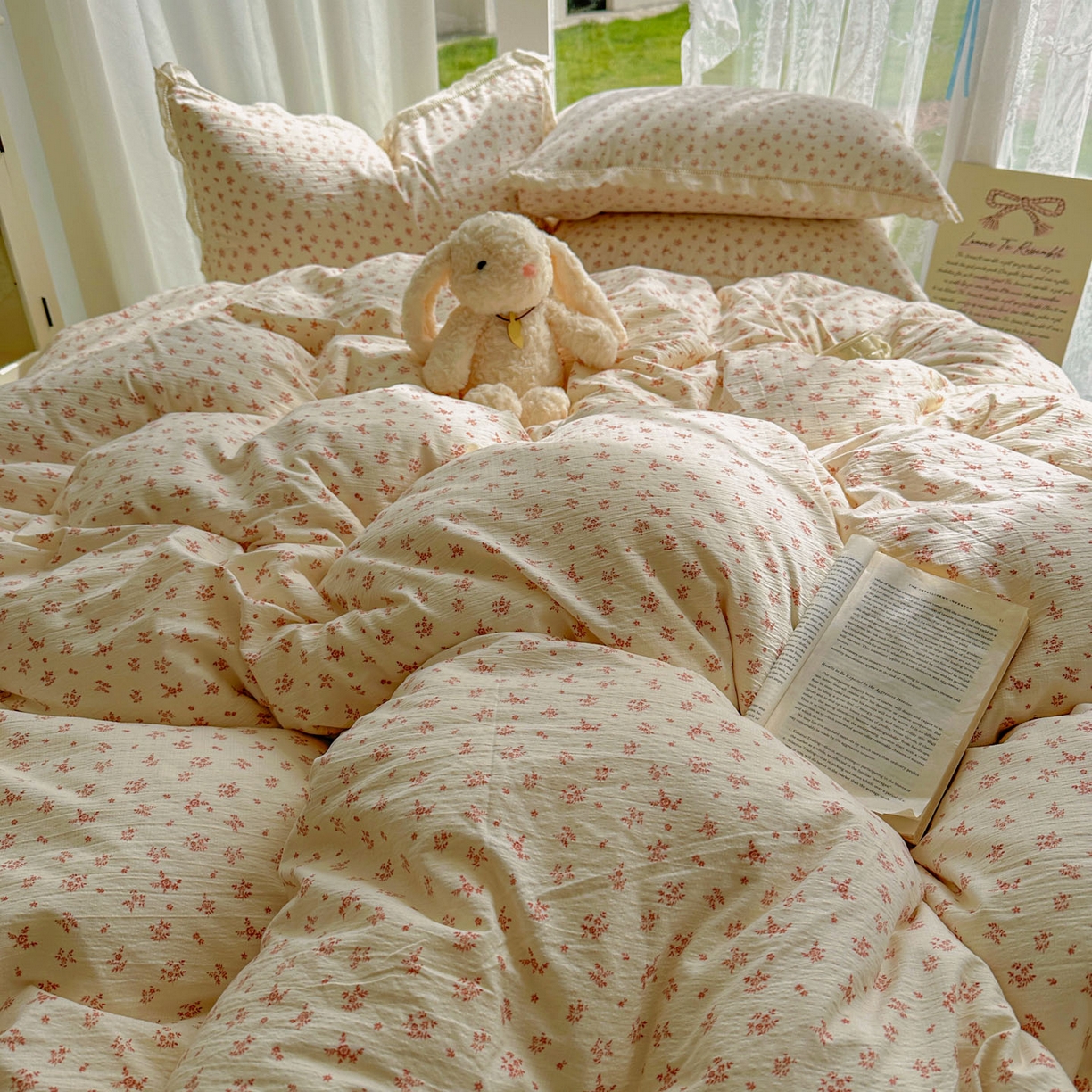 91家纺网 家纺一手货源 找家纺 颜选 2025新款全棉纯棉花边款四件套 全棉花边蔷薇花开