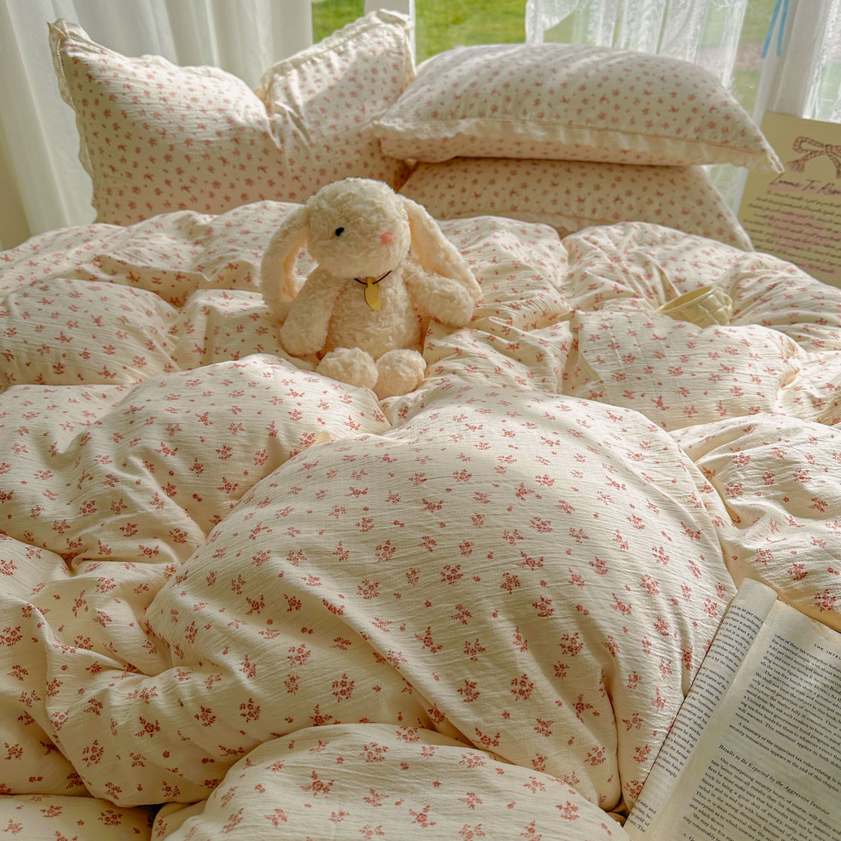 91家纺网 家纺一手货源 找家纺 颜选 2025新款全棉纯棉花边款四件套 全棉花边蔷薇花开