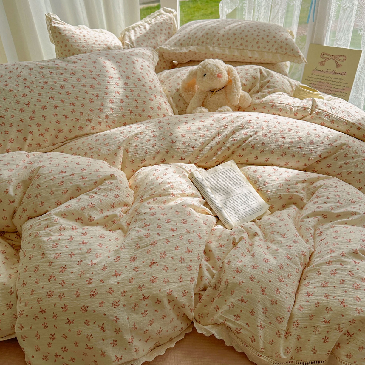 91家纺网 家纺一手货源 找家纺 颜选 2025新款全棉纯棉花边款四件套 全棉花边蔷薇花开