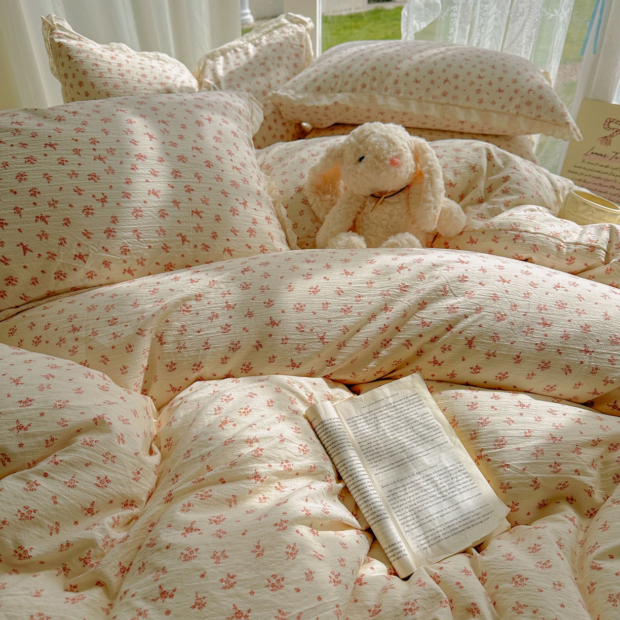 91家纺网 家纺一手货源 找家纺 颜选 2025新款全棉纯棉花边款四件套 全棉花边蔷薇花开