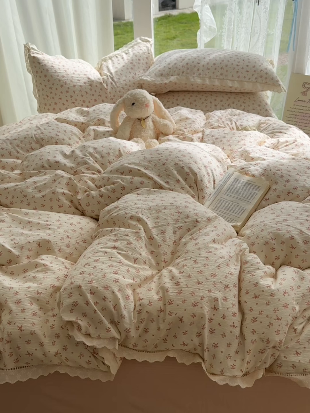91家纺网 家纺一手货源 找家纺 颜选 2025新款全棉纯棉花边款四件套 全棉花边蔷薇花开