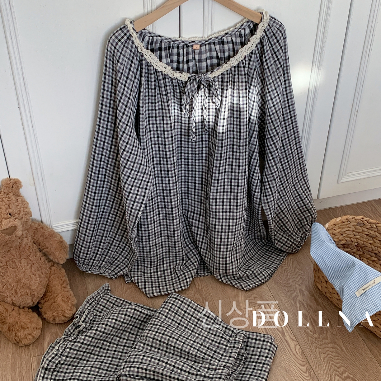 91家纺网 家纺一手货源 找家纺 （总）多乐娜 2025新款法式纯棉厚织双层纱睡衣家居服套装（会员-5元）