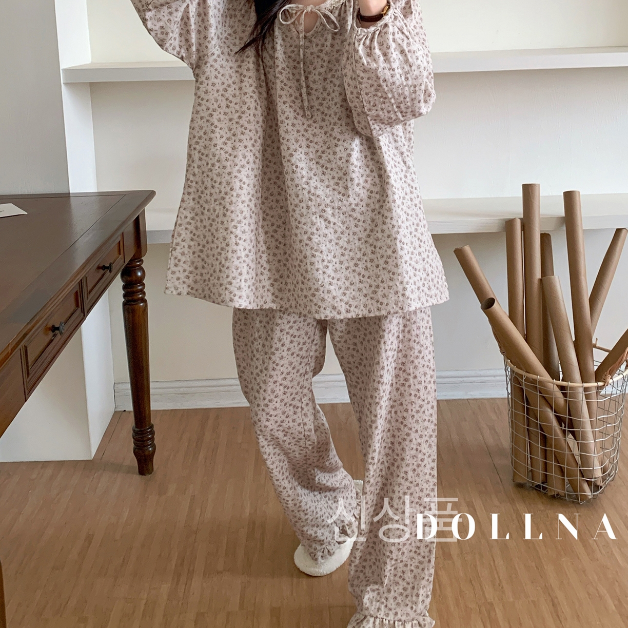 多乐娜 2025新款法式纯棉厚织双层纱睡衣家居服套装（会员-5元） 厚织双层纱-小玫瑰咖