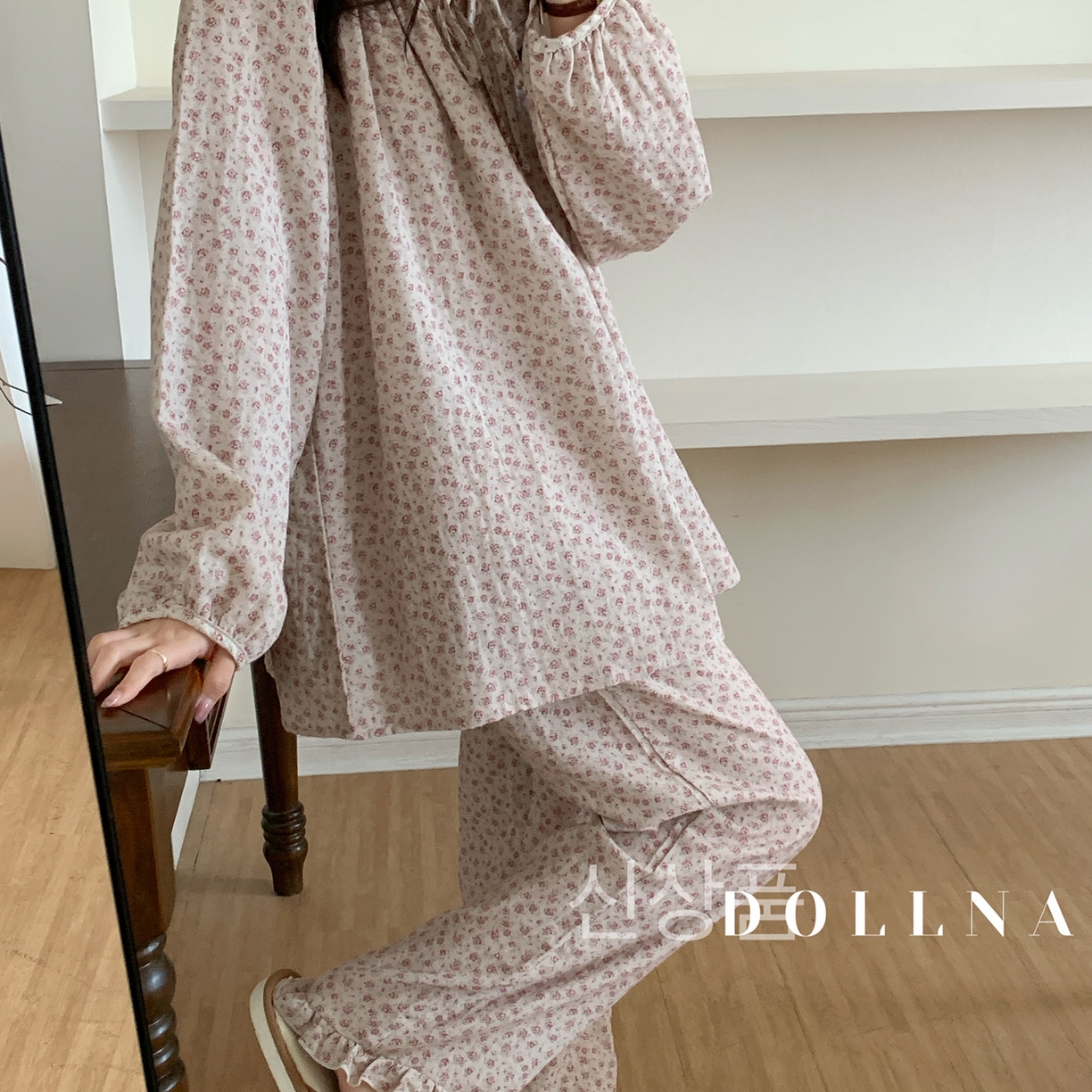 91家纺网 家纺一手货源 找家纺 多乐娜 2025新款法式纯棉厚织双层纱睡衣家居服套装（会员-5元） 厚织双层纱-小玫瑰粉