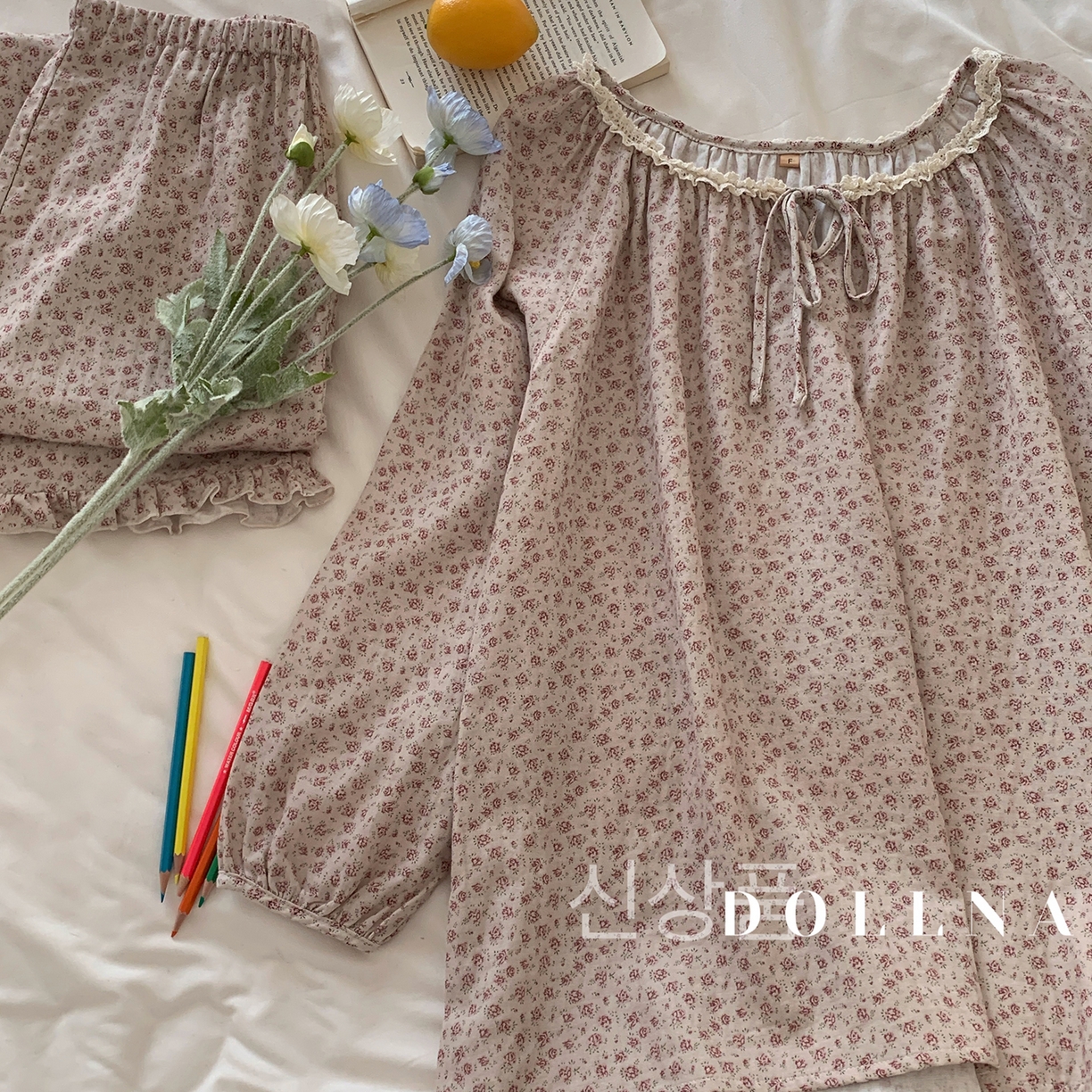 91家纺网 家纺一手货源 找家纺 多乐娜 2025新款法式纯棉厚织双层纱睡衣家居服套装（会员-5元） 厚织双层纱-小玫瑰粉