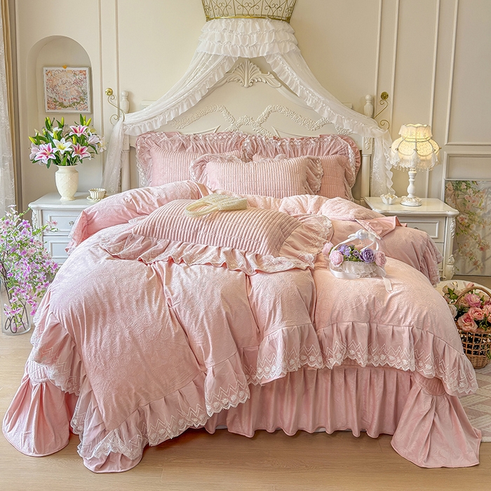 （总）宜凡家纺 2025新款婴儿绒压花夹棉床盖四件套-香奈花园