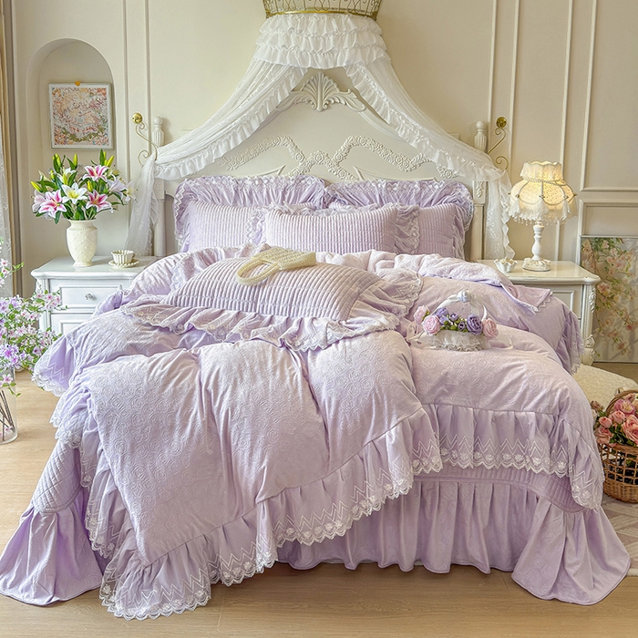 91家纺网 家纺一手货源 找家纺 （总）宜凡家纺 2025新款婴儿绒压花夹棉床盖四件套-香奈花园