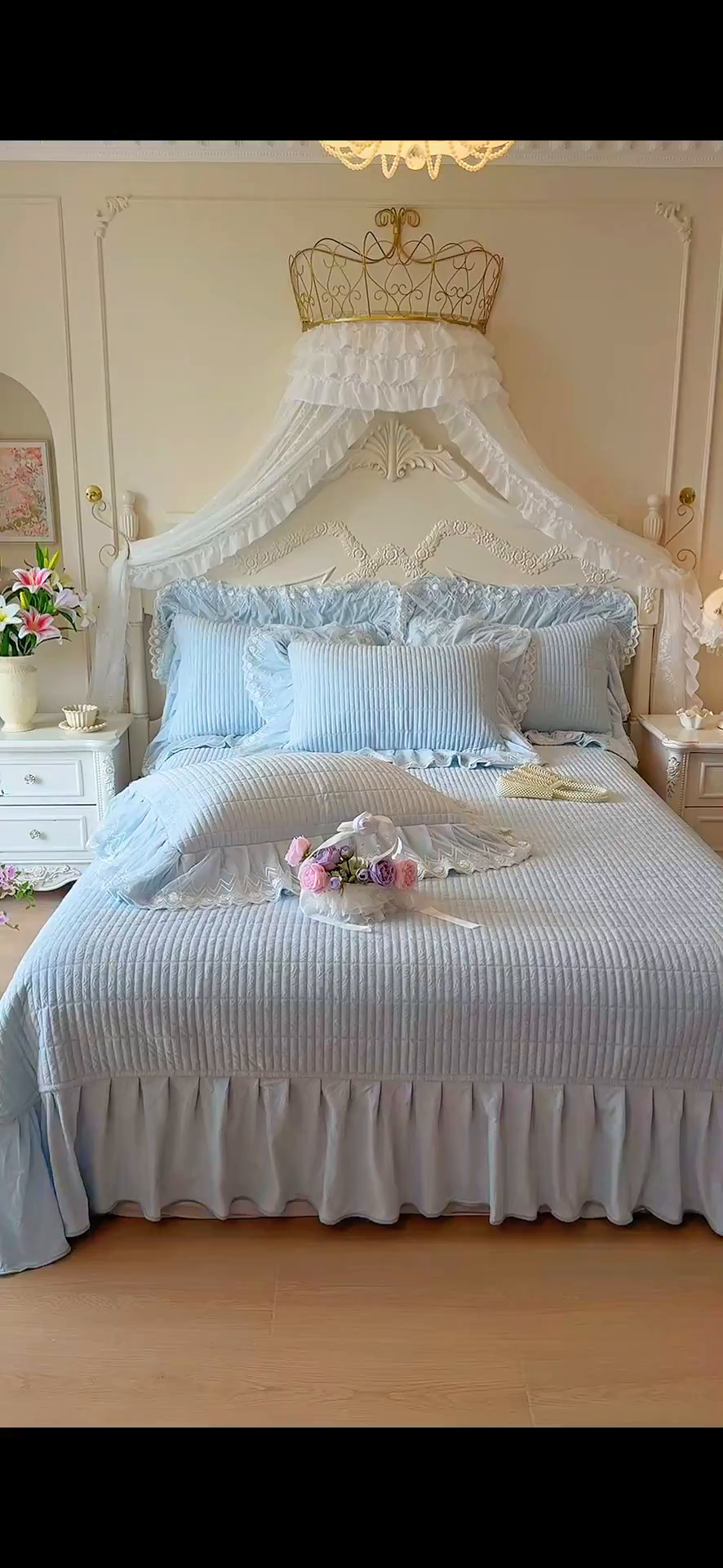 91家纺网 家纺一手货源 找家纺 宜凡家纺 2025新款婴儿绒压花夹棉床盖四件套-香奈花园 香奈花园-浅天蓝