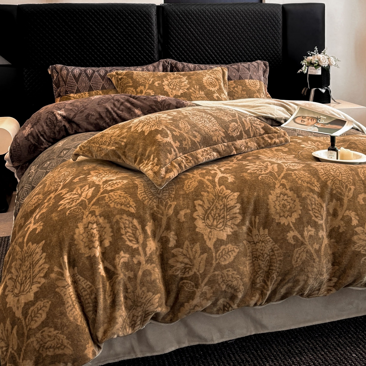 91家纺网 家纺一手货源 找家纺 首尔家纺 2025新款牛奶绒轻奢简约款四件套 优雅生活-驼