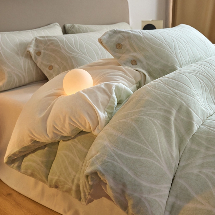 （总）绒城 绒城 2025新款 纽扣工艺230克雕花绒四件套牛奶绒四件套 - 曲线系列