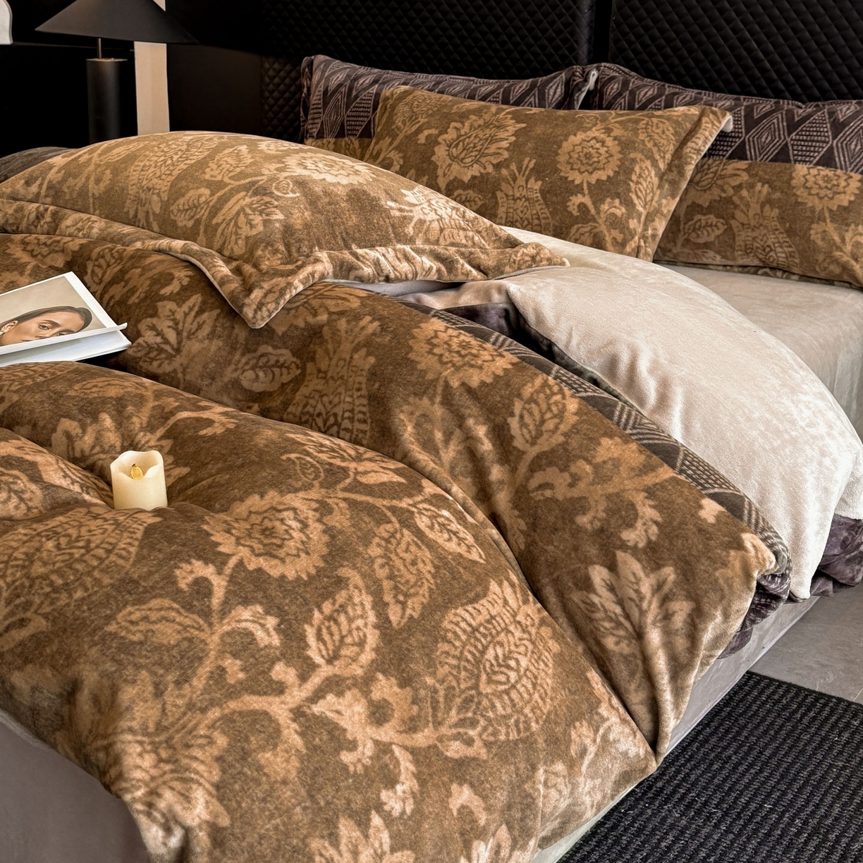 91家纺网 家纺一手货源 找家纺 首尔家纺 2025新款牛奶绒轻奢简约款四件套 优雅生活-驼