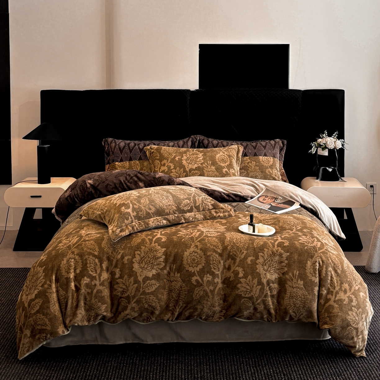 91家纺网 家纺一手货源 找家纺 首尔家纺 2025新款牛奶绒轻奢简约款四件套 优雅生活-驼