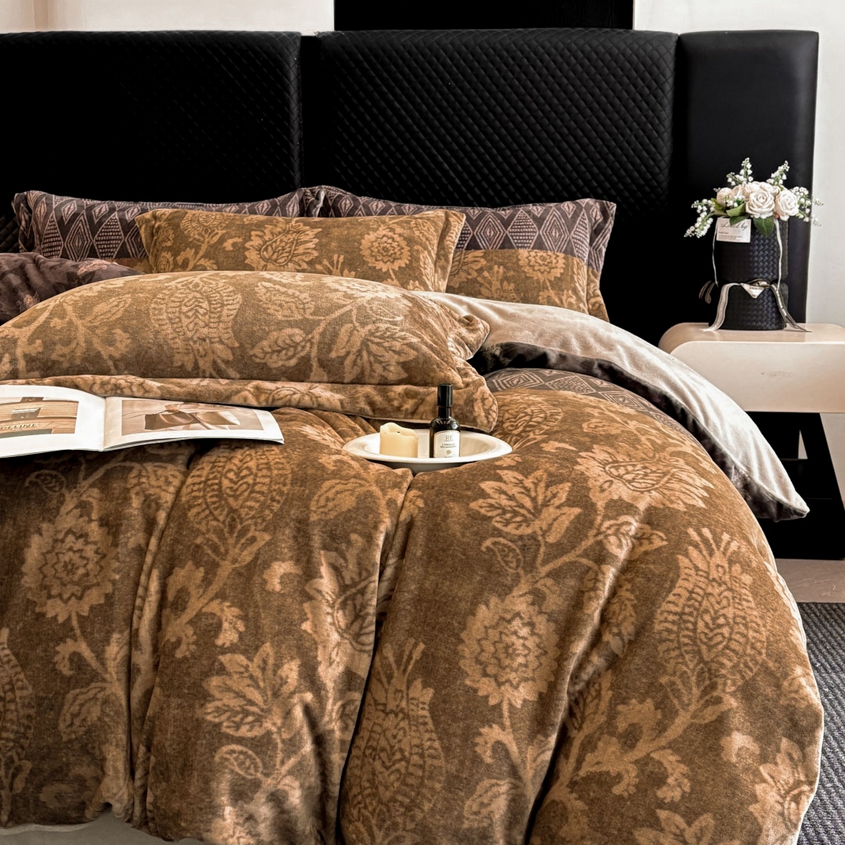 91家纺网 家纺一手货源 找家纺 首尔家纺 2025新款牛奶绒轻奢简约款四件套 优雅生活-驼