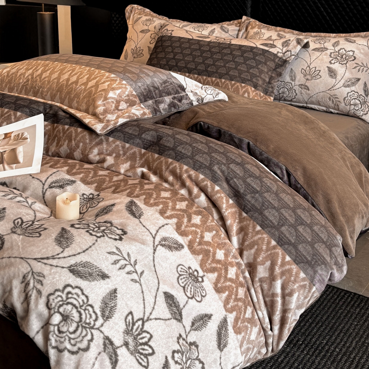 91家纺网 家纺一手货源 找家纺 首尔家纺 2025新款牛奶绒轻奢简约款四件套 雅之漫-米