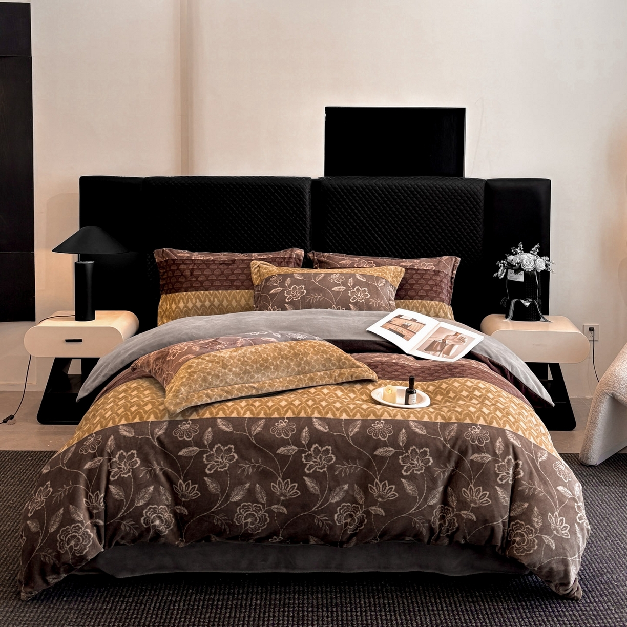 91家纺网 家纺一手货源 找家纺 首尔家纺 2025新款牛奶绒轻奢简约款四件套 雅之漫-咖