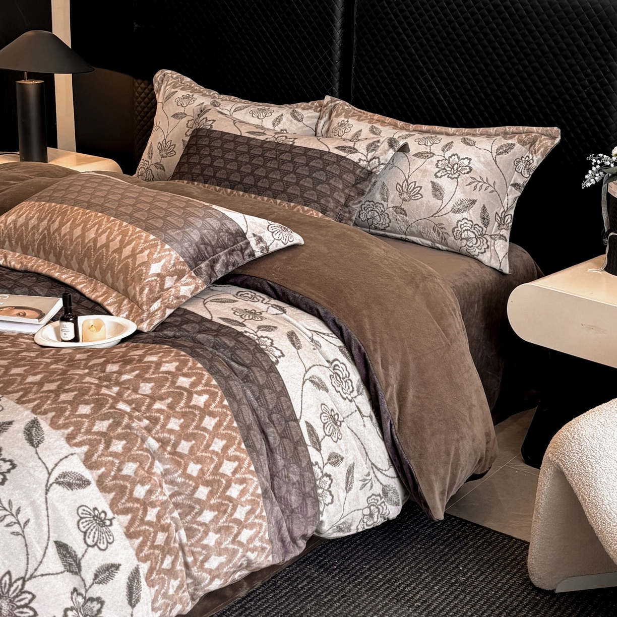 91家纺网 家纺一手货源 找家纺 首尔家纺 2025新款牛奶绒轻奢简约款四件套 雅之漫-米