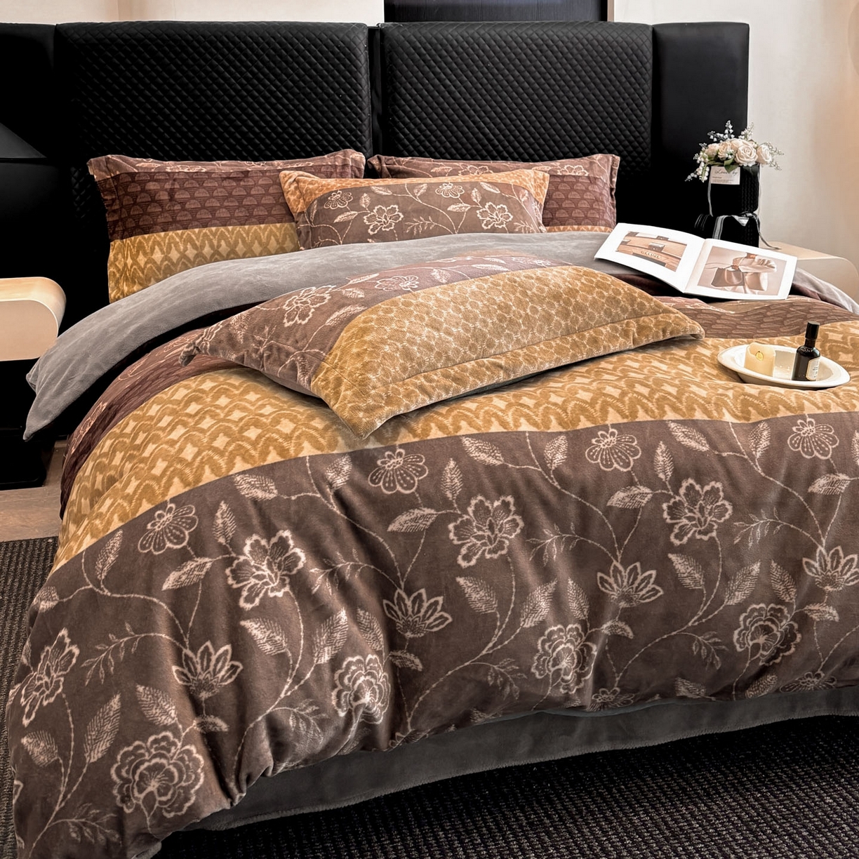 91家纺网 家纺一手货源 找家纺 首尔家纺 2025新款牛奶绒轻奢简约款四件套 雅之漫-咖