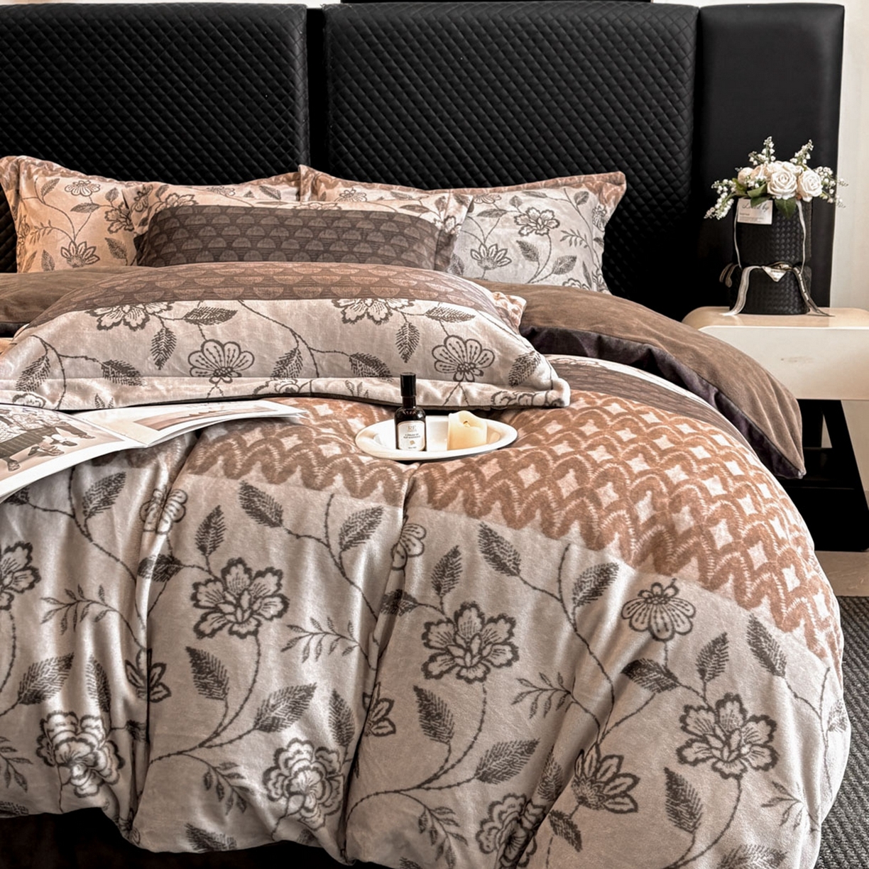 91家纺网 家纺一手货源 找家纺 首尔家纺 2025新款牛奶绒轻奢简约款四件套 雅之漫-米