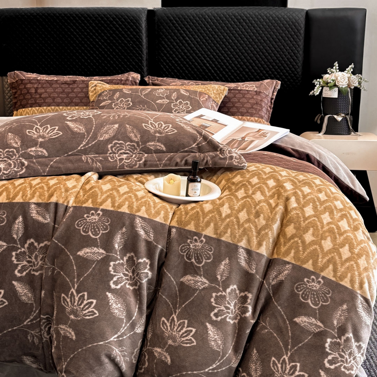 91家纺网 家纺一手货源 找家纺 首尔家纺 2025新款牛奶绒轻奢简约款四件套 雅之漫-咖