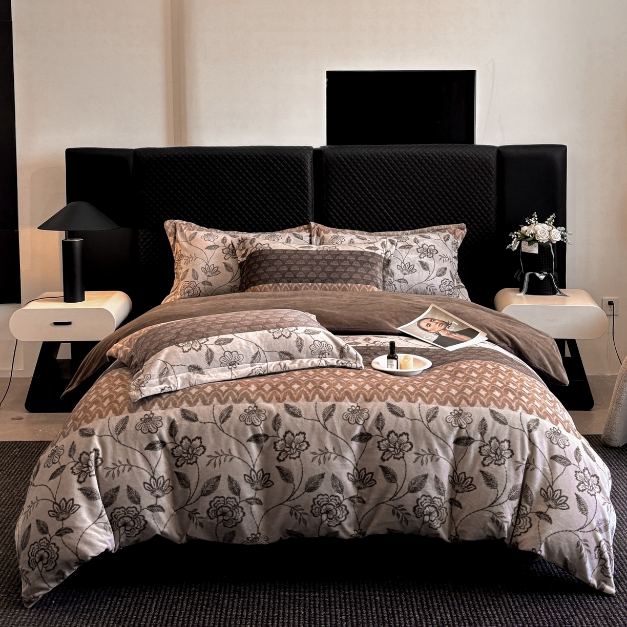 91家纺网 家纺一手货源 找家纺 首尔家纺 2025新款牛奶绒轻奢简约款四件套 雅之漫-米