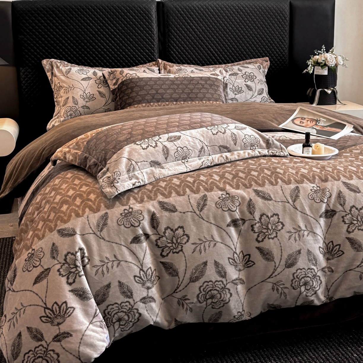 91家纺网 家纺一手货源 找家纺 首尔家纺 2025新款牛奶绒轻奢简约款四件套 雅之漫-米