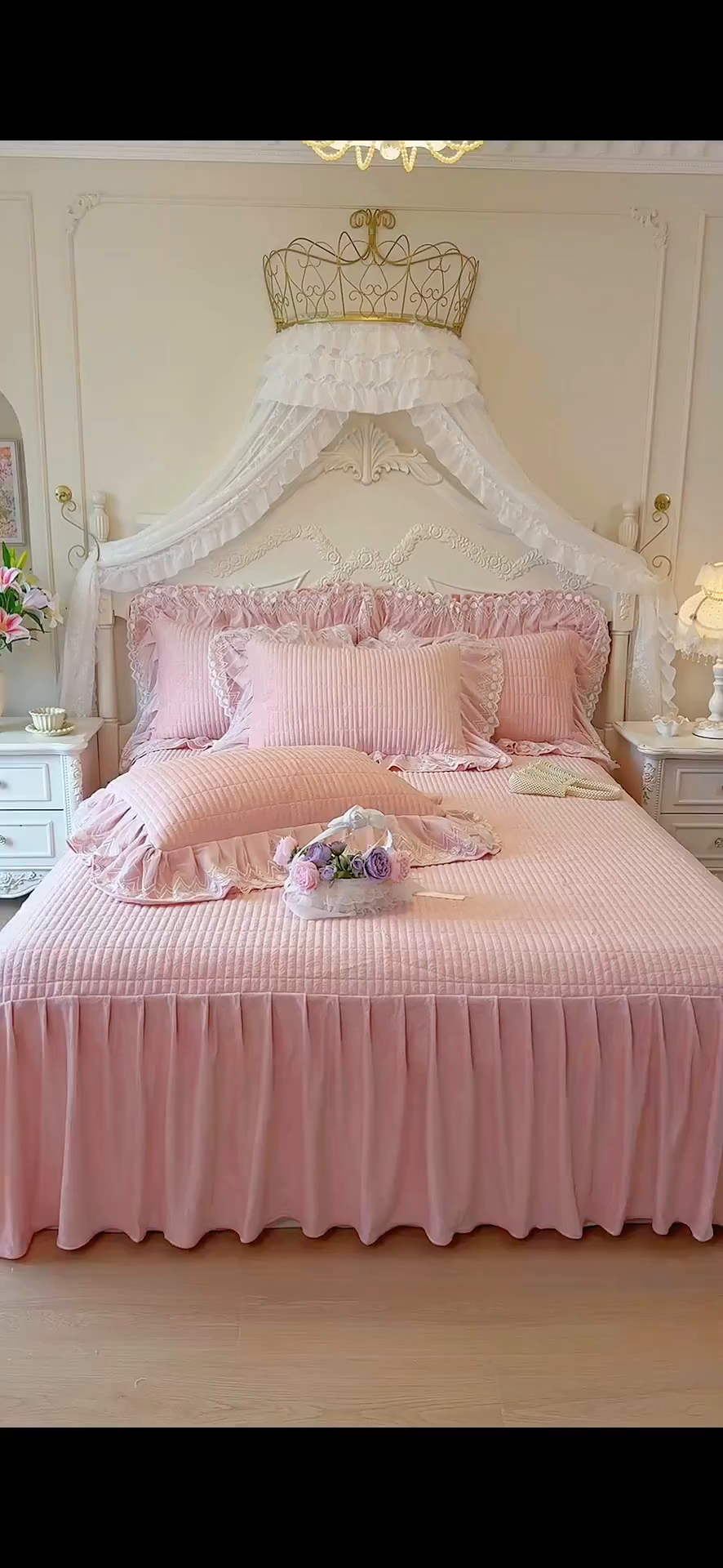 91家纺网 家纺一手货源 找家纺 （总）宜凡家纺 2025新款婴儿绒压花夹棉床裙四件套-香奈花园