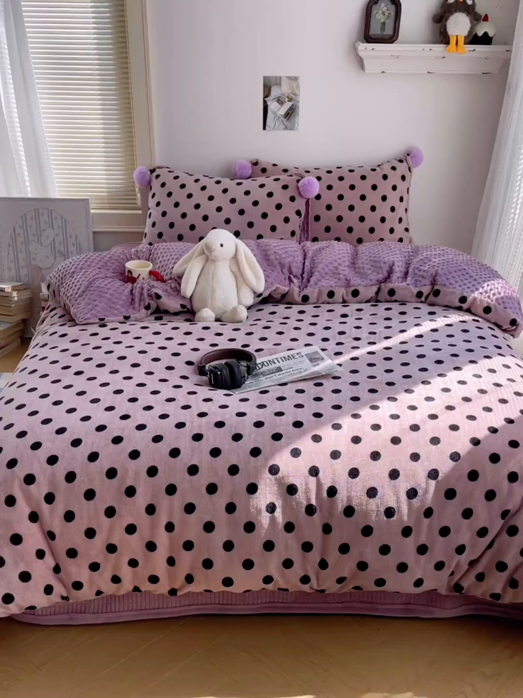 91家纺网 家纺一手货源 找家纺 繁花家居 2025新款高克重豆豆绒牛奶绒四件套泡芙感床盖套件直播热款 紫夜心语