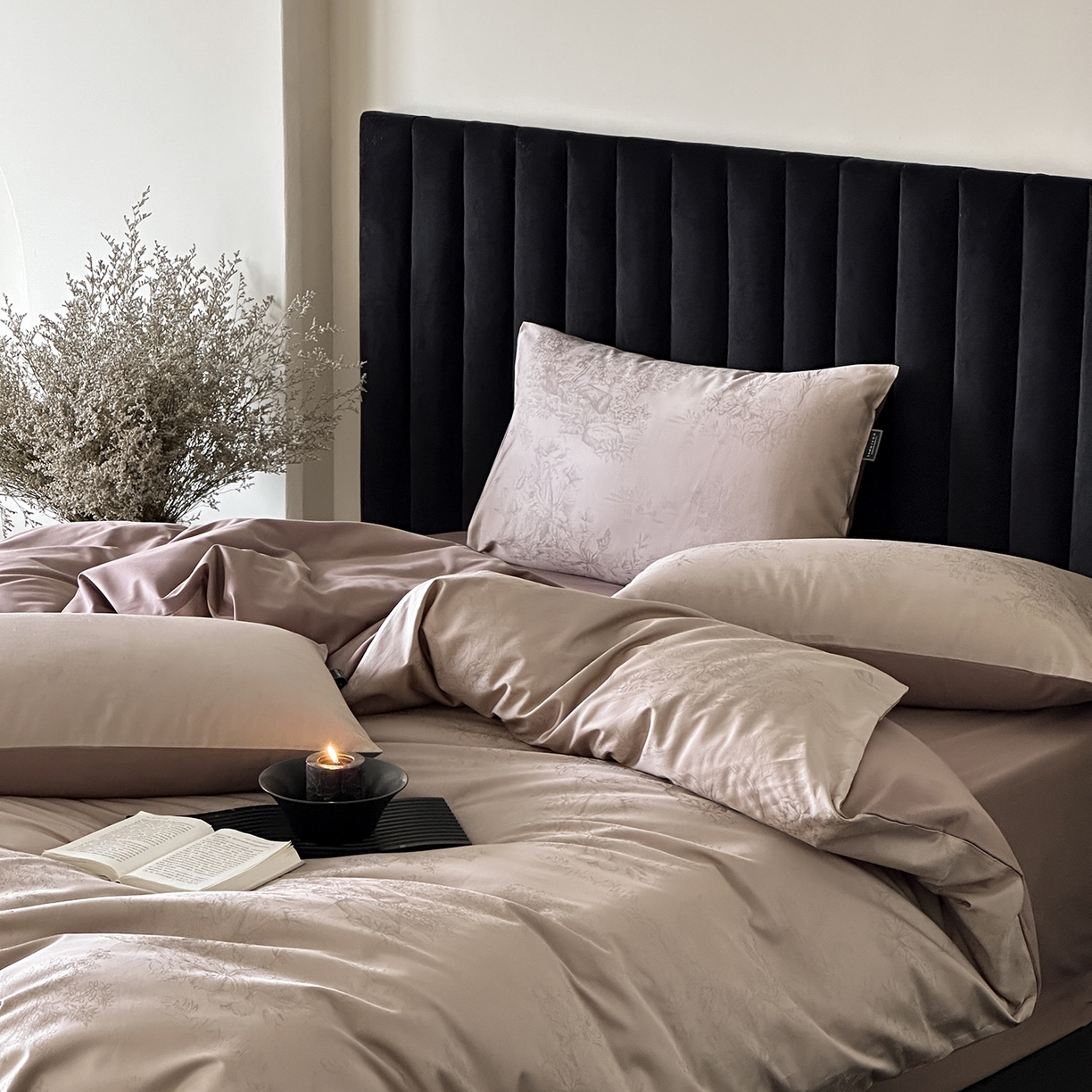 三味舒屋 2025新款素织静奢系列50支全棉提花磨毛四件套 玛莎棕