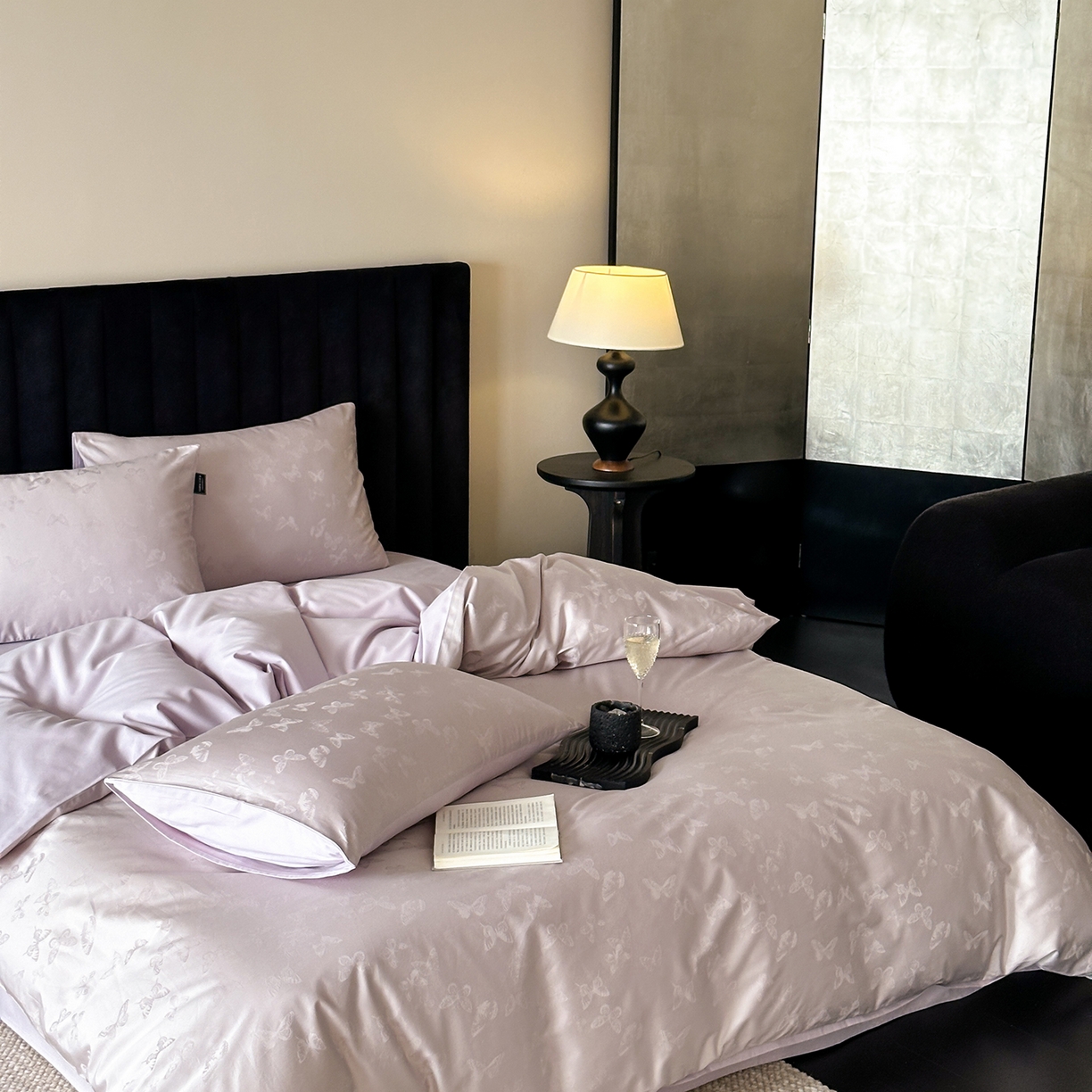 91家纺网 家纺一手货源 找家纺 三味舒屋 2025新款素织静奢系列50支全棉提花磨毛四件套 贝妮紫