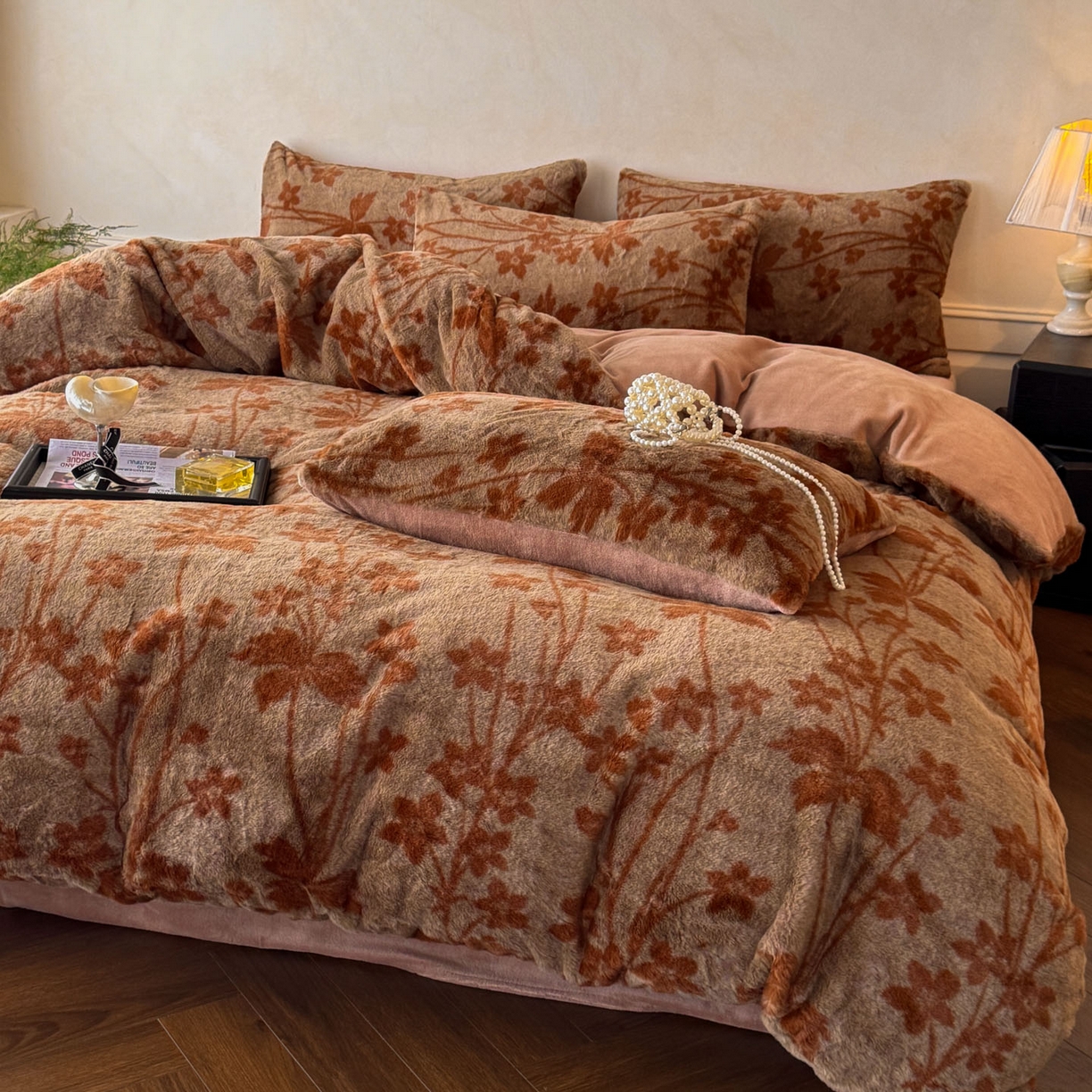 吾秀家居 绒城 2025 美拉德260克数码兔毛四件套 牛奶绒四件套 - 可可系列 瑞秋-浅咖