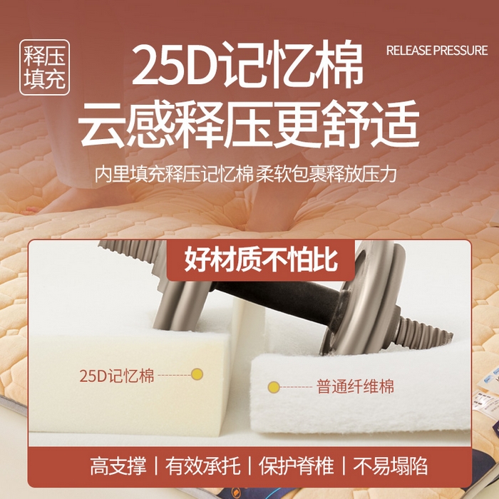 91家纺网 家纺一手货源 找家纺 丽诺床垫 2025新款德芙绒记忆棉两用5厘米床垫垫子 驼色
