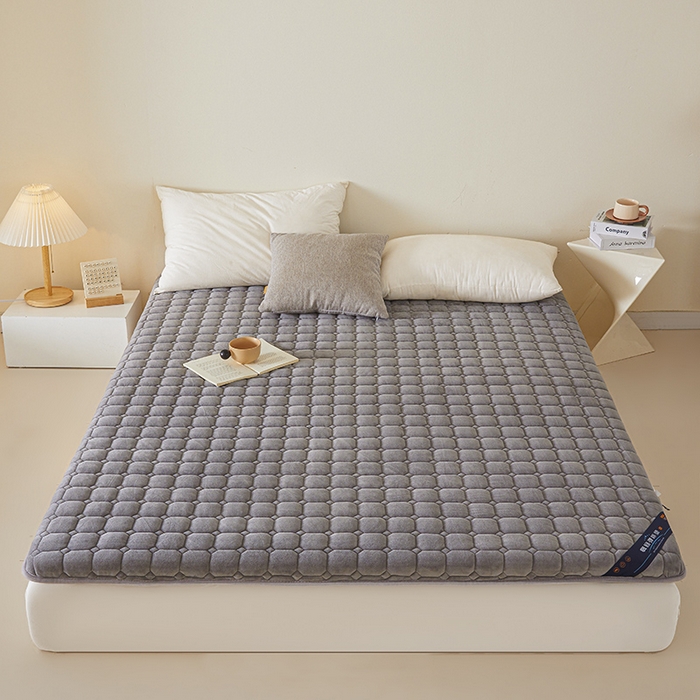 91家纺网 家纺一手货源 找家纺 丽诺床垫 2025新款德芙绒记忆棉两用5厘米床垫垫子 灰色