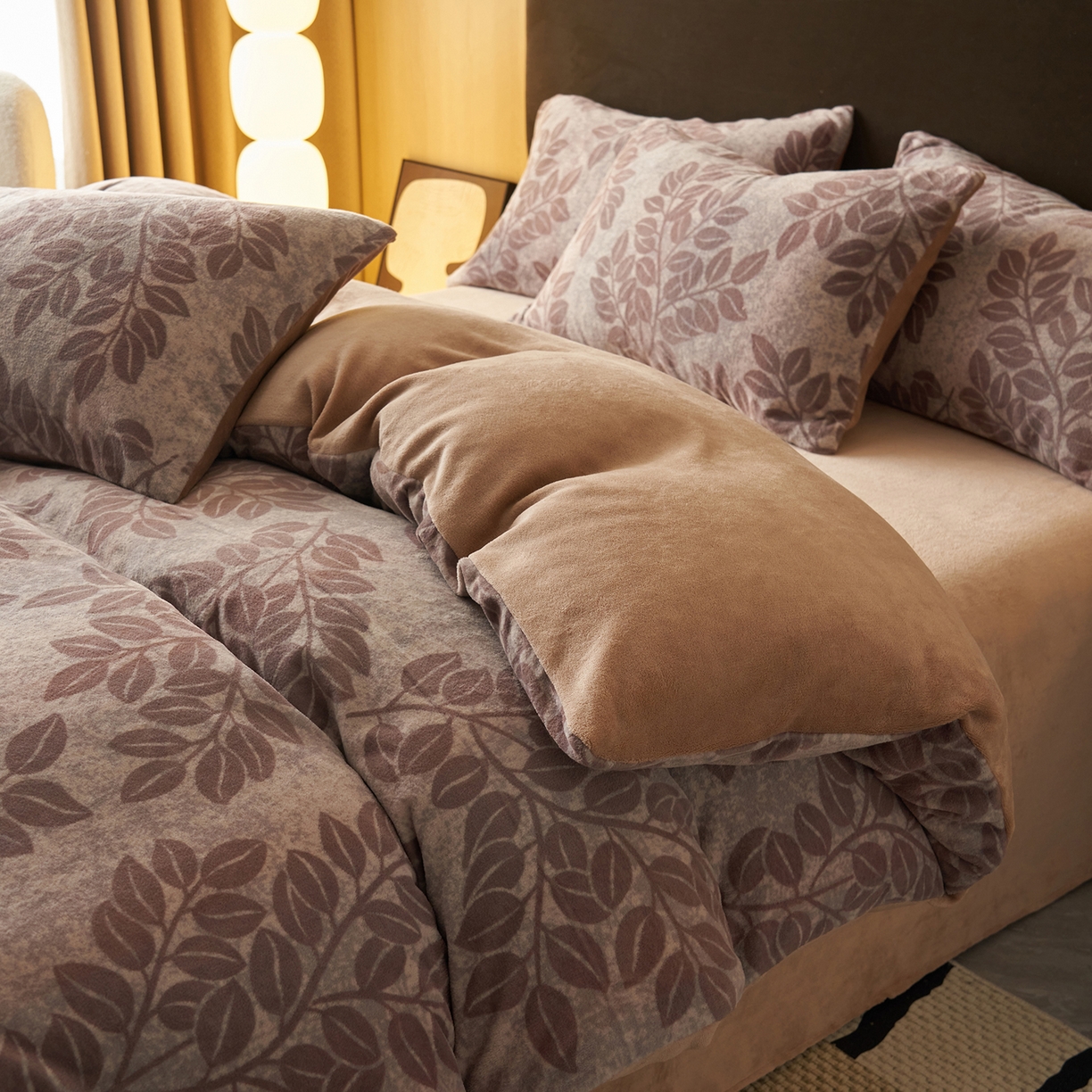 91家纺网 家纺一手货源 找家纺 吾秀家居 绒城  230克美拉德数码绒四件套 牛奶绒四件套 - 暖秋系列 冬日森林