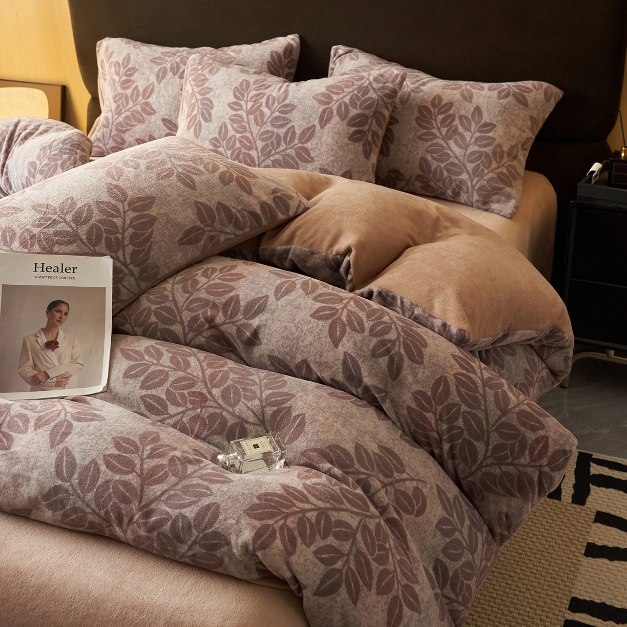 91家纺网 家纺一手货源 找家纺 吾秀家居 绒城  230克美拉德数码绒四件套 牛奶绒四件套 - 暖秋系列 冬日森林