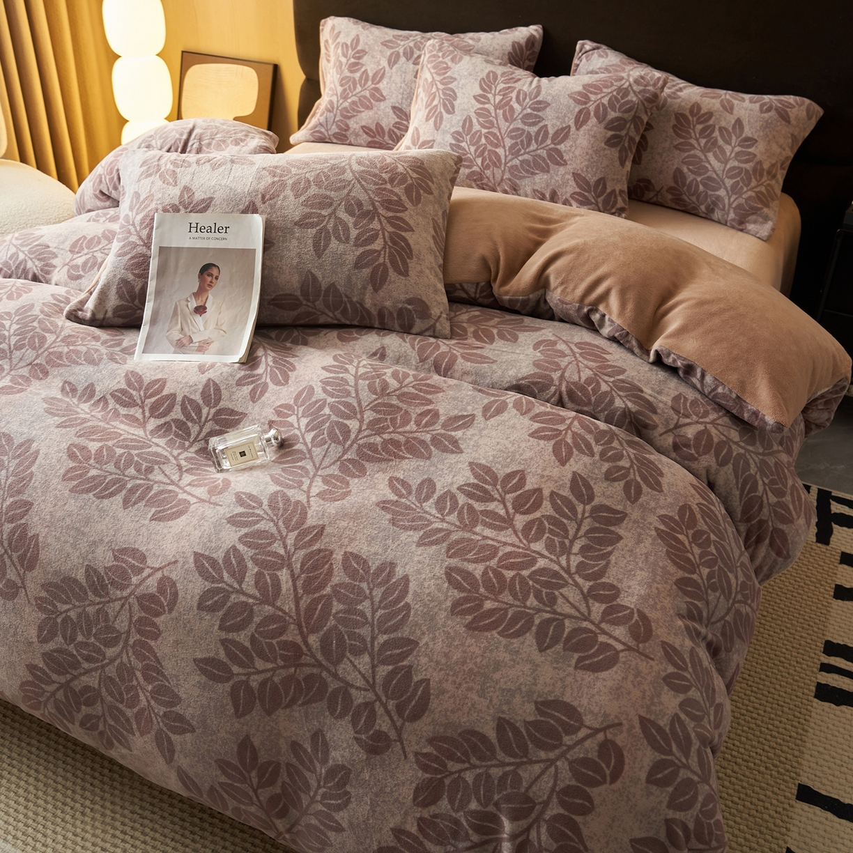 91家纺网 家纺一手货源 找家纺 吾秀家居 绒城  230克美拉德数码绒四件套 牛奶绒四件套 - 暖秋系列 冬日森林