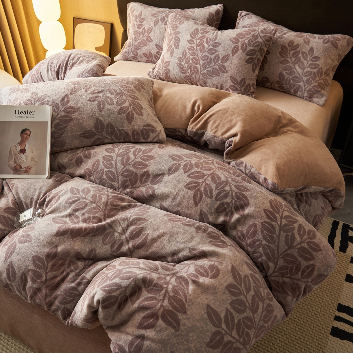 91家纺网 家纺一手货源 找家纺 吾秀家居 绒城  230克美拉德数码绒四件套 牛奶绒四件套 - 暖秋系列 冬日森林