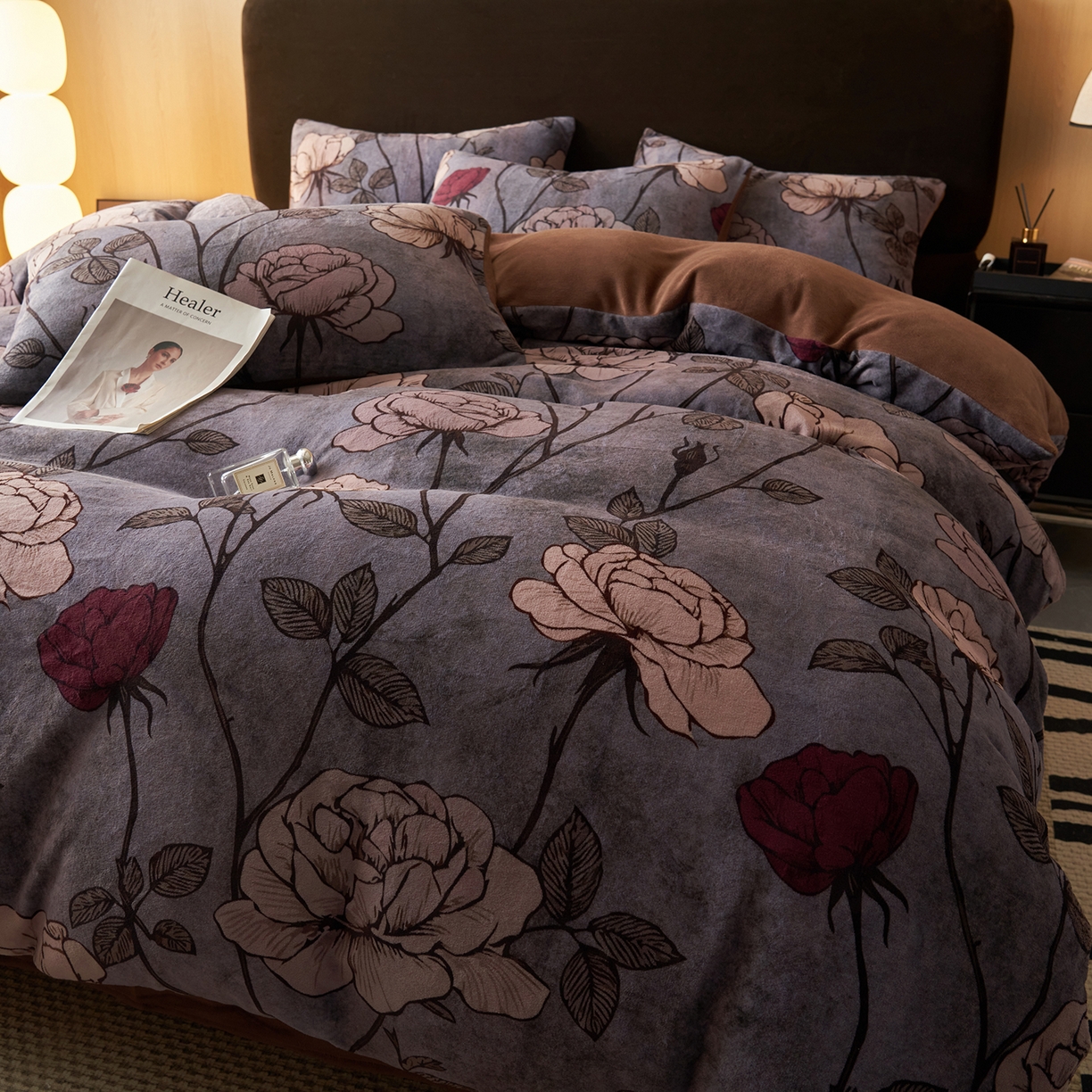 吾秀家居 绒城  230克美拉德数码绒四件套 牛奶绒四件套 - 暖秋系列 幽香花语